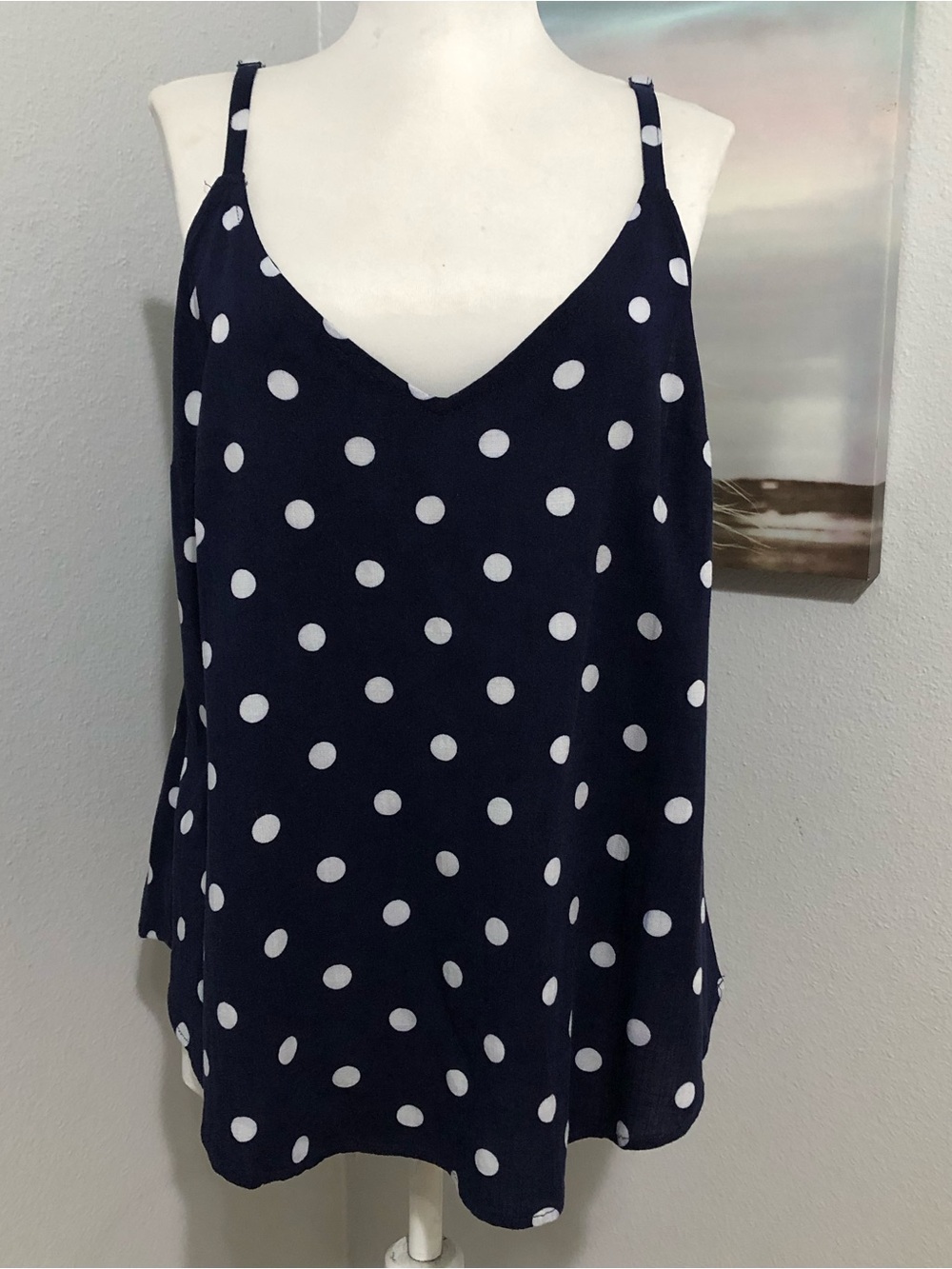 torrid Navy and White Polka Dot Spaghetti Strap Cami
